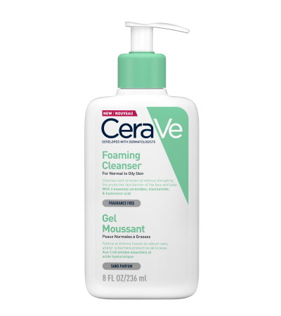 CeraVe Gel Moussant Gel purifiant Nettoie et élimine l'excès de sébum sans altérer la barrière protectrice de la peau.