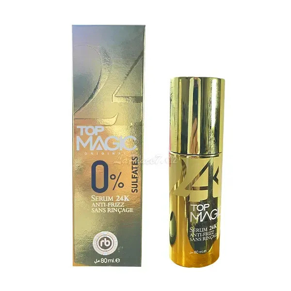 Sérum 24K anti-frizz sans rinçage, 0% Sulfates, Top Magic, 80ml